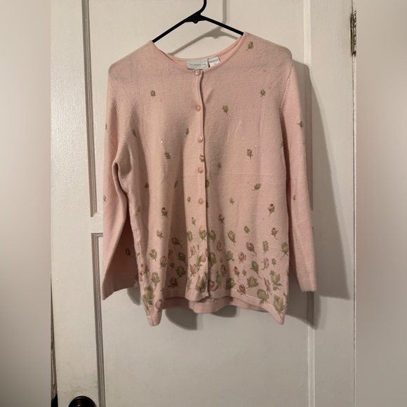 Liz Claiborne Light pink Floral Cardigan Sz medium - Picture 2 of 7